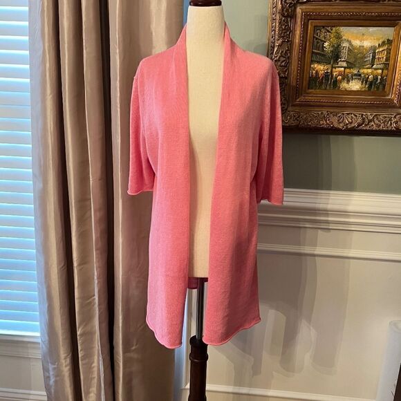 $248 NWOT Eileen Fisher Open Front Pink Linen Knit Cardigan Sweater Size SMALL - Picture 1 of 5